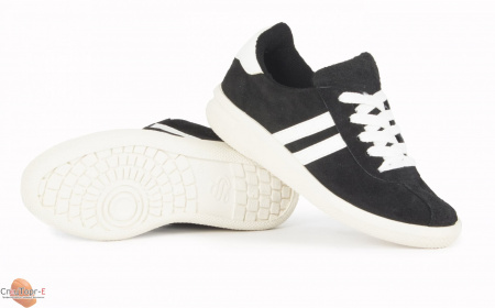 Кроссовки нат.замша ПВХ, черный/белый - фото