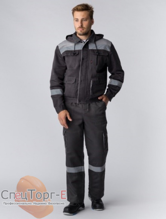 Костюм Титан-2 СОП IMP (тк.Смесовая,210) п/к, т.серый/св.серый с капюшоном  - фото